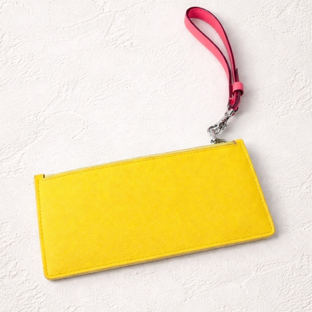 Coach yellow and neon pink wristlet pouch/card case/travel